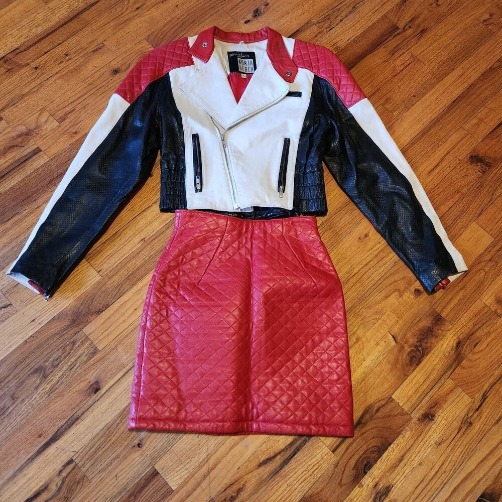 Rare Michael Hoban North Beach Vintage Quilted Leather Crop Moto Colorblock Jack